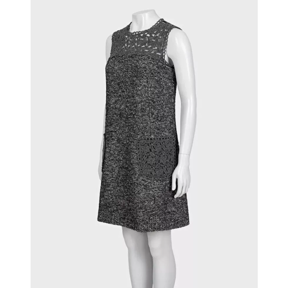 Dolce & Gabbana Gray Straight-Cut Dress Sz.M Pre-owned Grey Lace Good - Back View