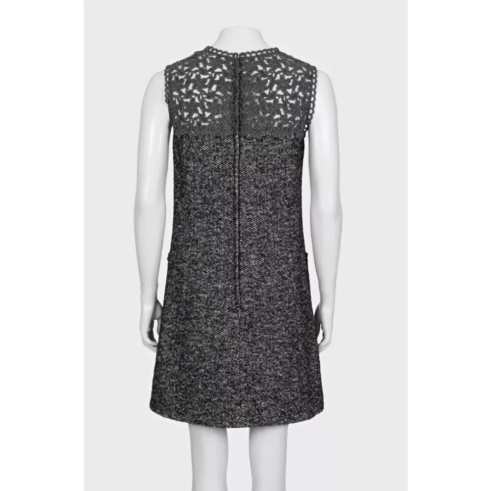 Dolce & Gabbana Gray Straight-Cut Dress Sz.M Pre-owned Grey Lace Good - Inside View