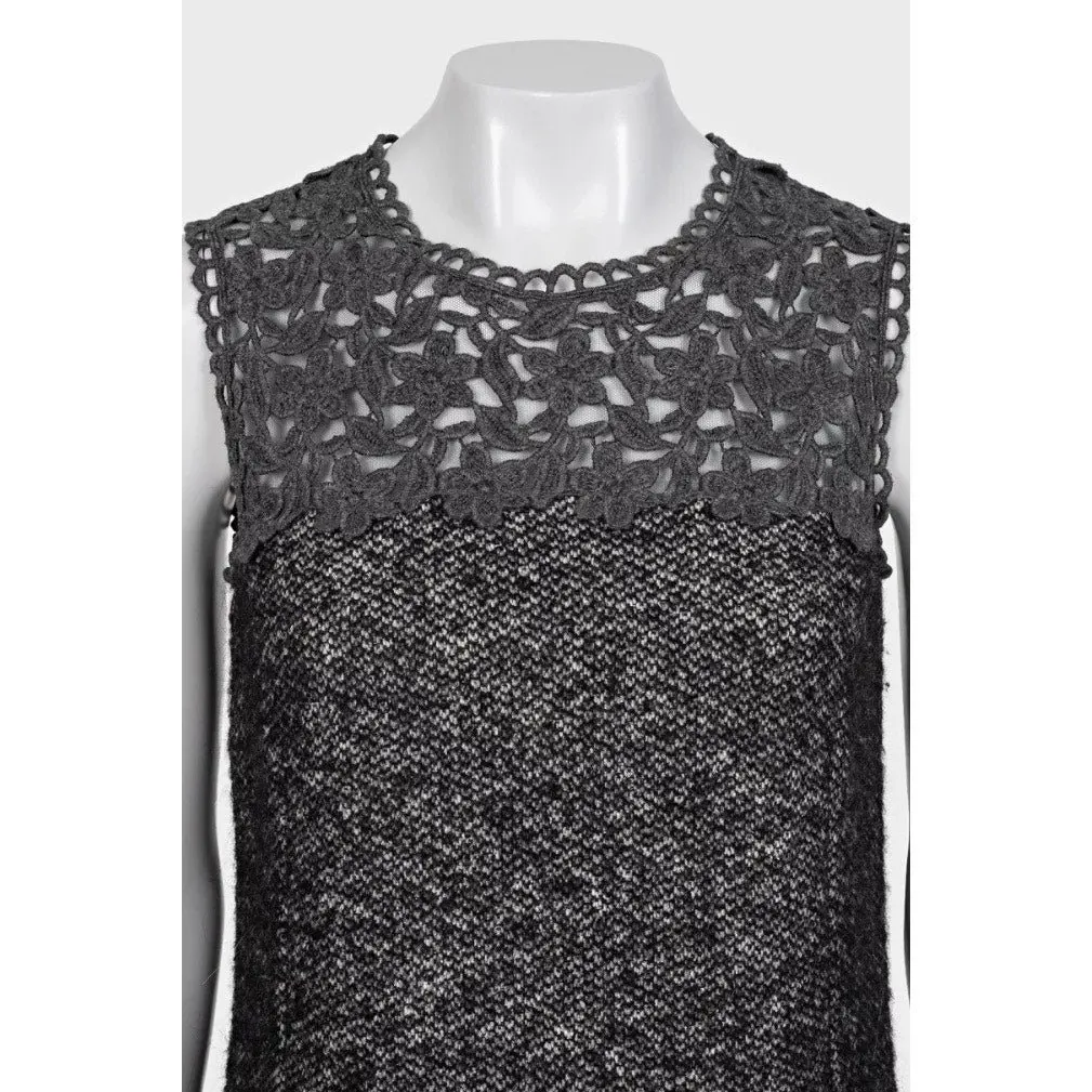 Dolce & Gabbana Gray Straight-Cut Dress Sz.M Pre-owned Grey Lace Good - Model View