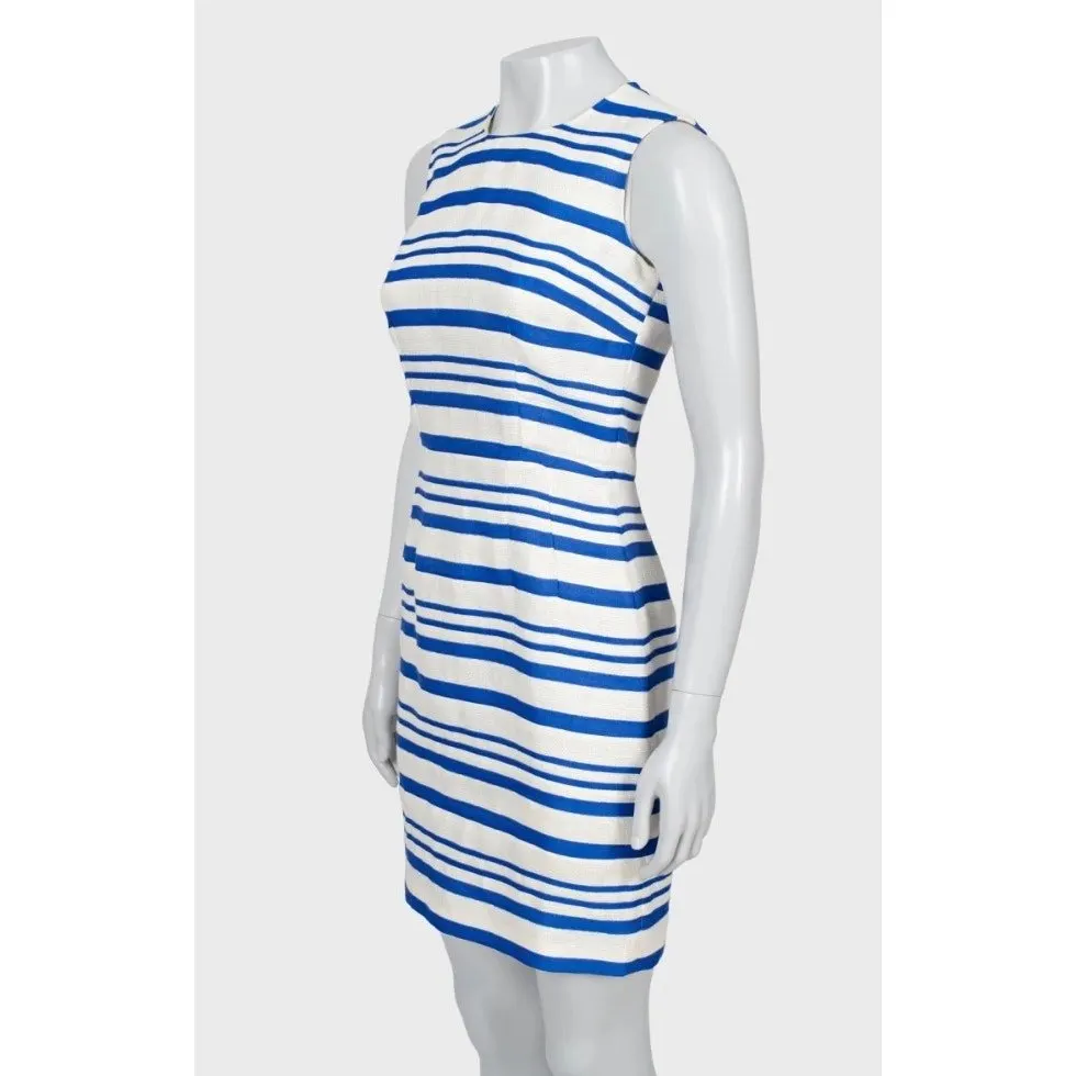Dolce & Gabbana Slim Fit Striped Linen Dress - IT38 Pre-owned Silver Linen Good - Back View