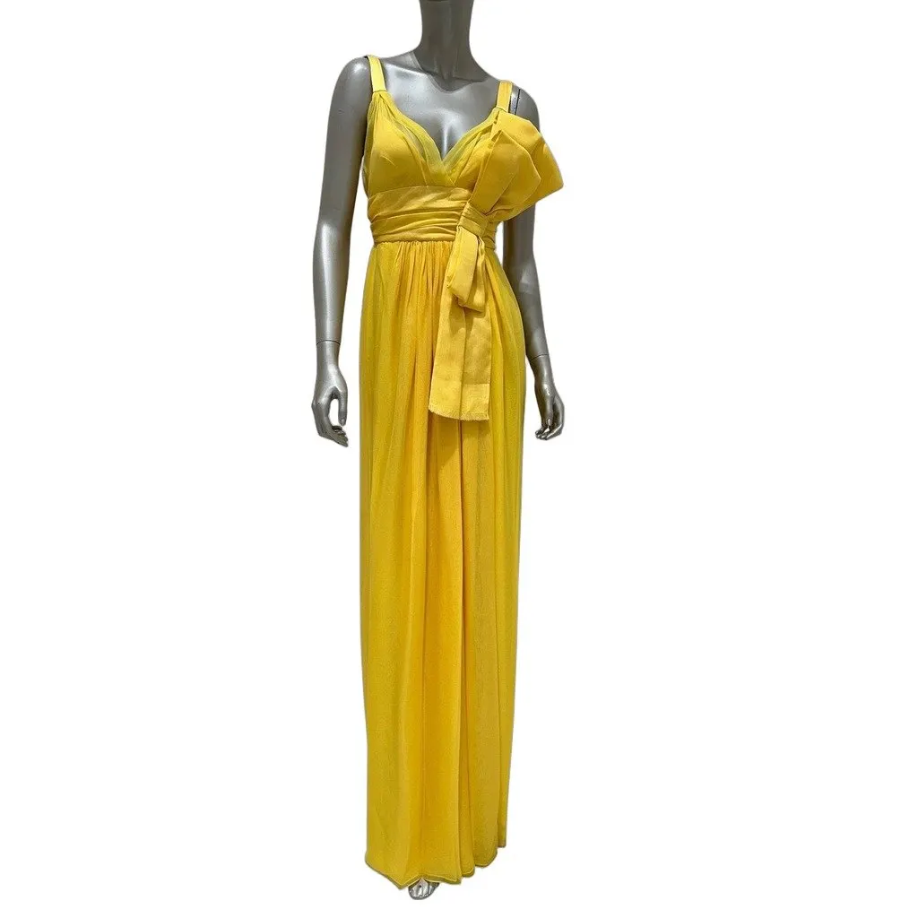 Dolce & Gabbana Yellow Silk Bow Maxi Dress Sz.38 Pre-owned Yellow Silk Good - Front View