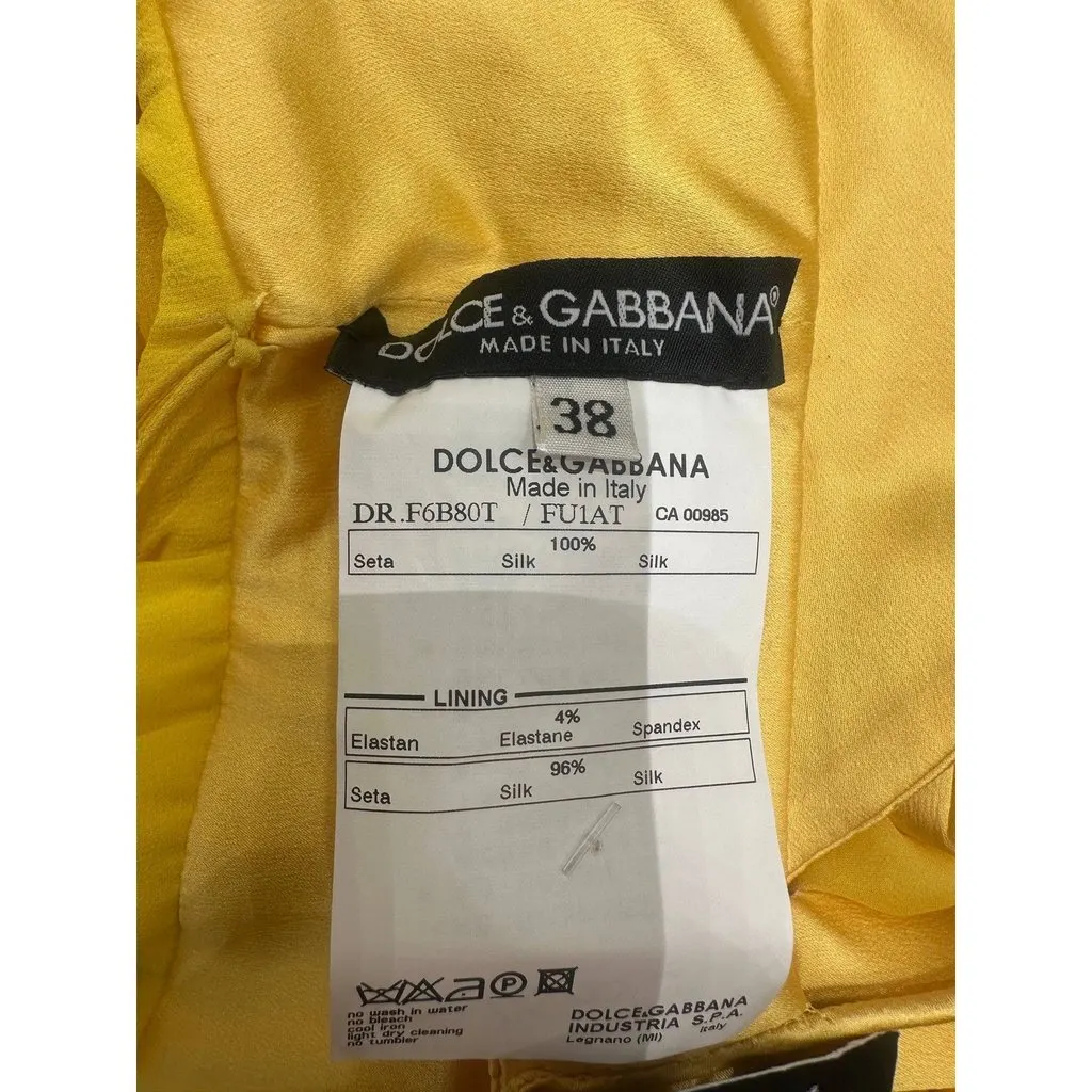 Dolce & Gabbana Yellow Silk Bow Maxi Dress Sz.38 Pre-owned Yellow Silk Good - Back View