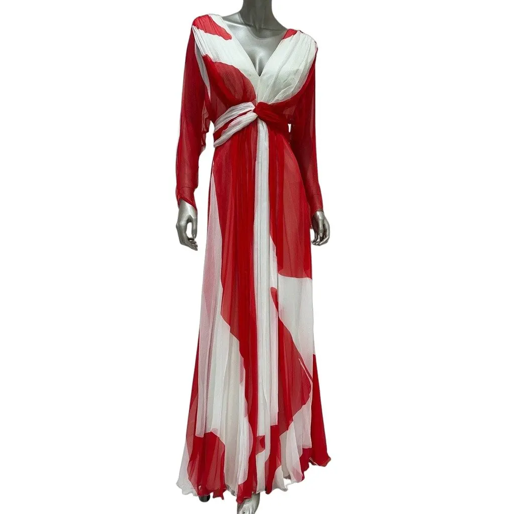 Carlos Miele 2012 Silk Colorblock Pleated Maxi Dress Sz.36 Pre-owned White Silk Good - Front View