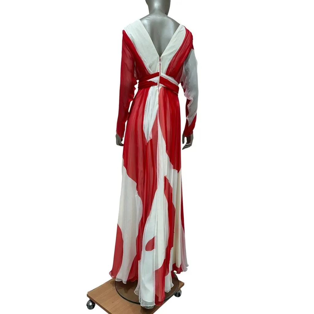 Carlos Miele 2012 Silk Colorblock Pleated Maxi Dress Sz.36 Pre-owned White Silk Good - Back View