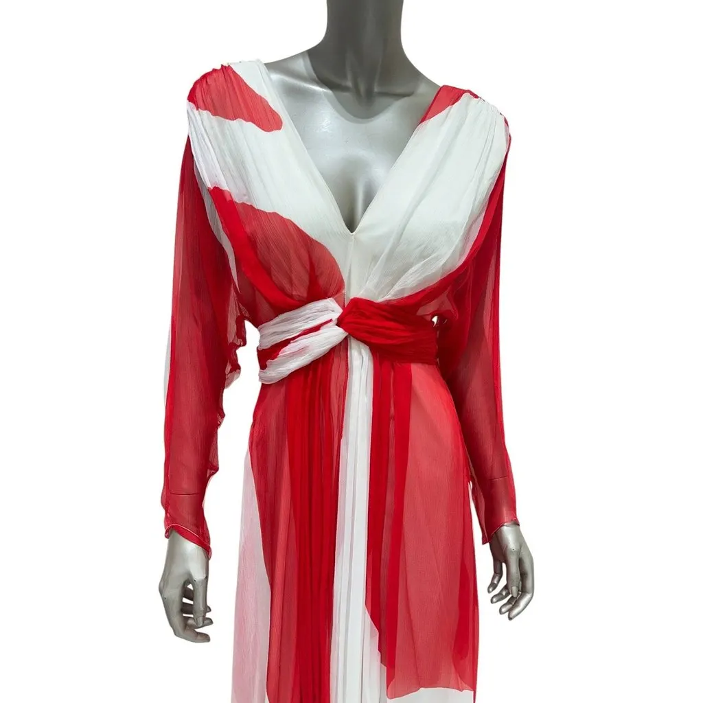 Carlos Miele 2012 Silk Colorblock Pleated Maxi Dress Sz.36 Pre-owned White Silk Good - Inside View
