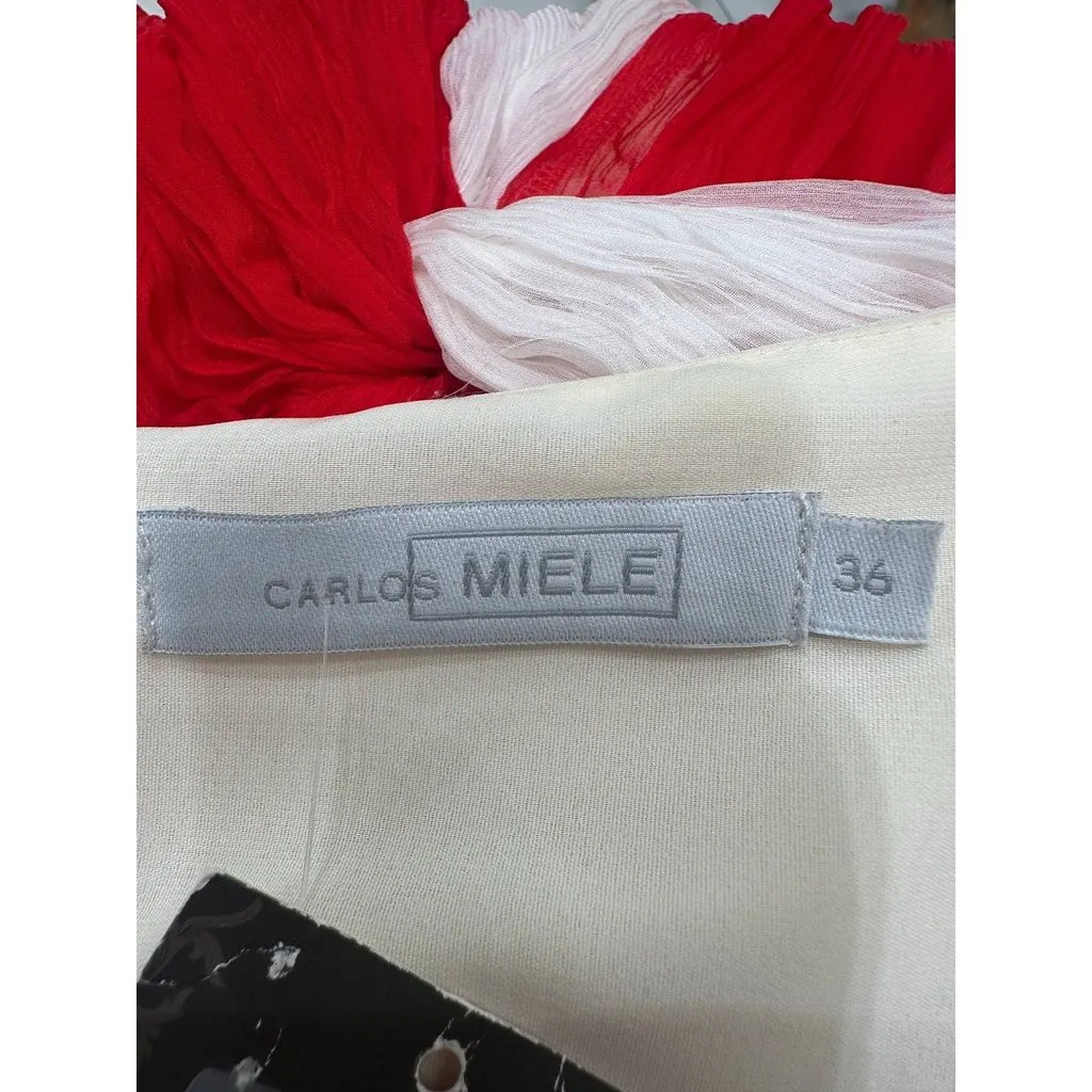 Carlos Miele 2012 Silk Colorblock Pleated Maxi Dress Sz.36 Pre-owned White Silk Good - Box View