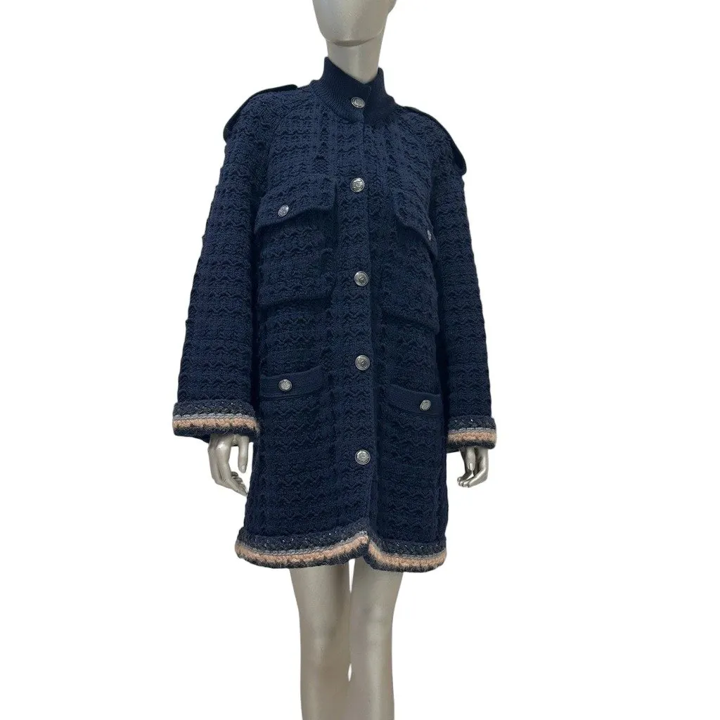 Chanel 13B Black Wool Cashmere Chunky Knit Sweater Coat Sz.38 Pre-owned Black Wool Good - Front View
