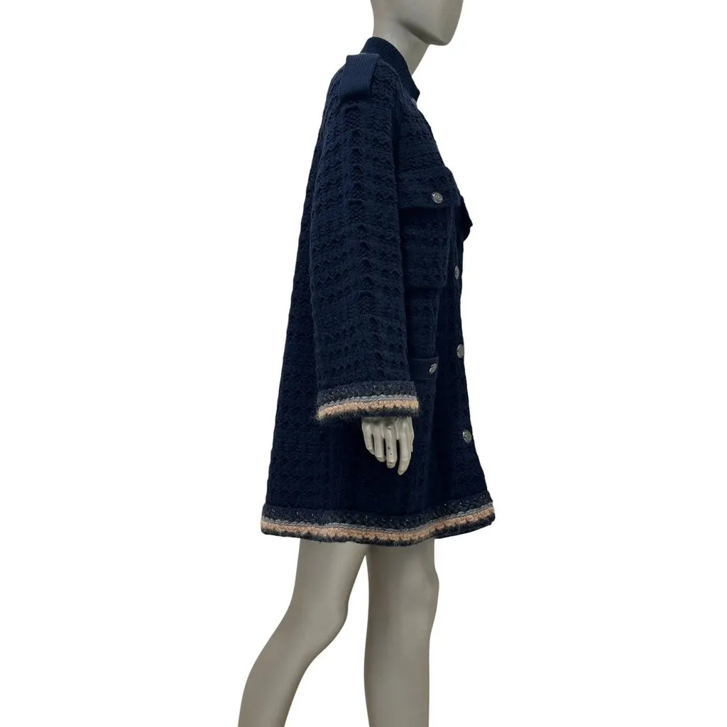 Chanel 13B Black Wool Cashmere Chunky Knit Sweater Coat Sz.38 Pre-owned Black Wool Good - Back View