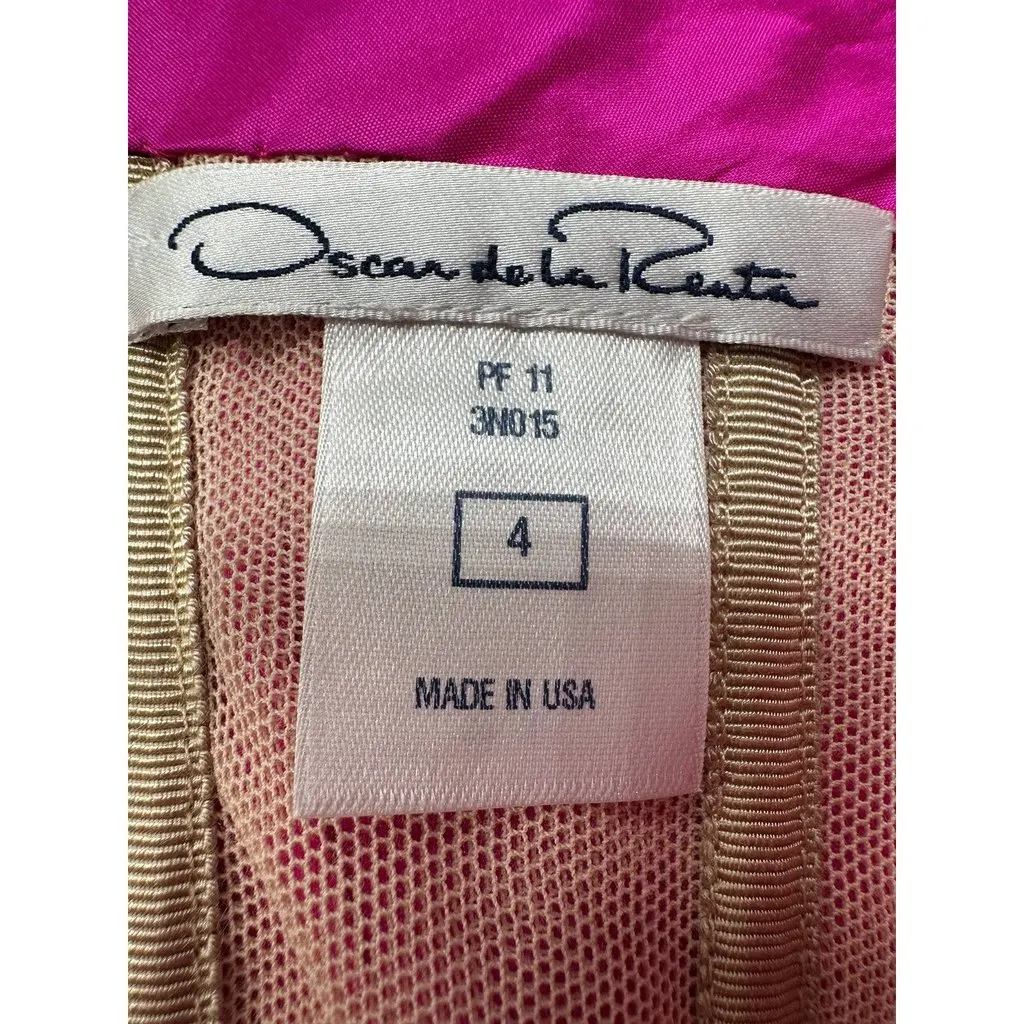 Oscar de la Renta Fuchsia Silk Draped Evening Gown Dress Sz.4/S Pre-owned Pink Silk Good - Box View