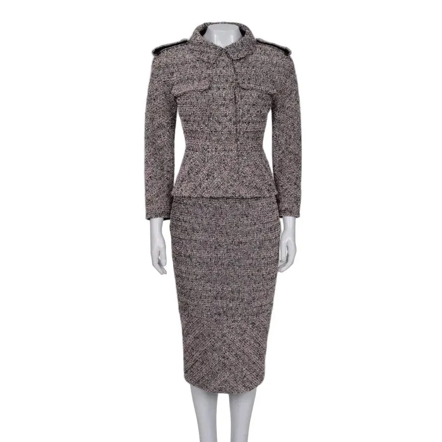 Chanel 2016 Pink Black & Silver Bouclé Wool Skirt Jacket Suit FR34 Pre-owned Black Wool Good - Front View