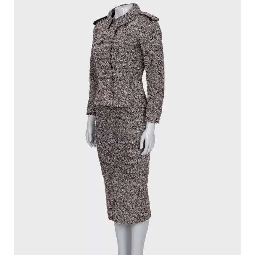Chanel 2016 Pink Black & Silver Bouclé Wool Skirt Jacket Suit FR34 Pre-owned Black Wool Good - Back View