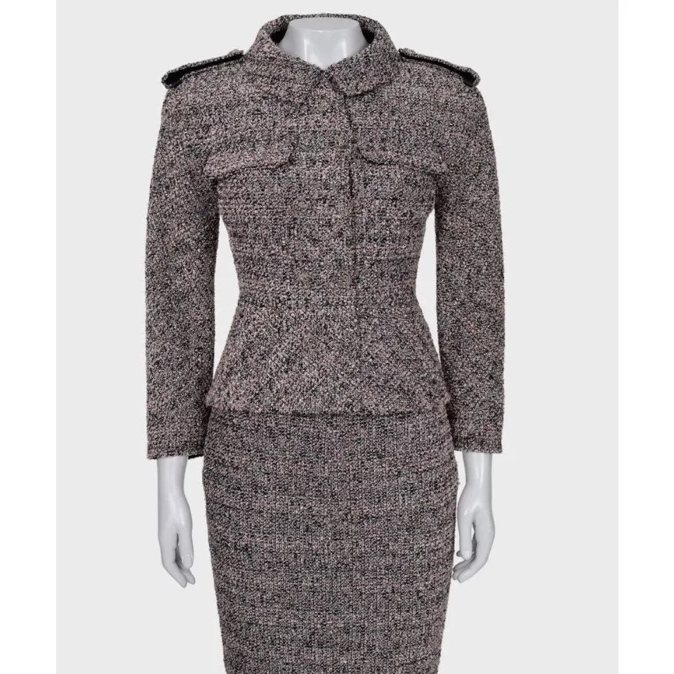 Chanel 2016 Pink Black & Silver Bouclé Wool Skirt Jacket Suit FR34 Pre-owned Black Wool Good - Box View