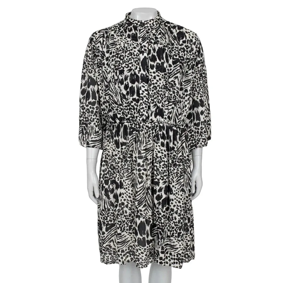 Louis Vuitton Black & White Pleated Silk Shirt Dress Sz.38 Pre-owned Black Silk Good - Front View