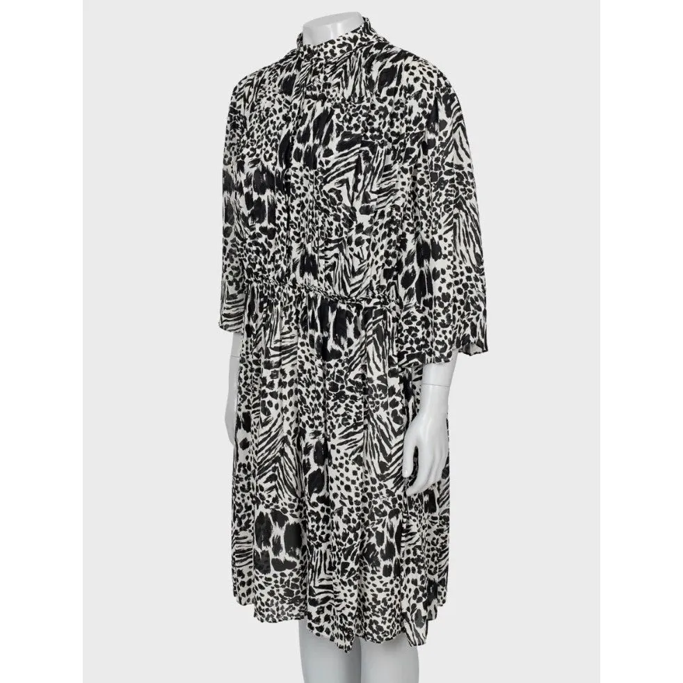Louis Vuitton Black & White Pleated Silk Shirt Dress Sz.38 Pre-owned Black Silk Good - Back View