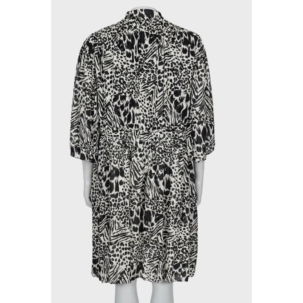 Louis Vuitton Black & White Pleated Silk Shirt Dress Sz.38 Pre-owned Black Silk Good - Inside View