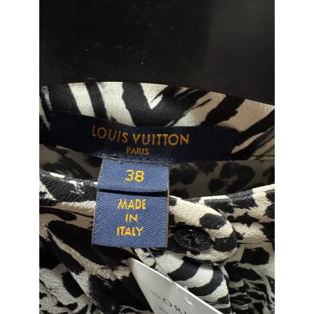 Louis Vuitton Black & White Pleated Silk Shirt Dress Sz.38 Pre-owned Black Silk Good - Box View