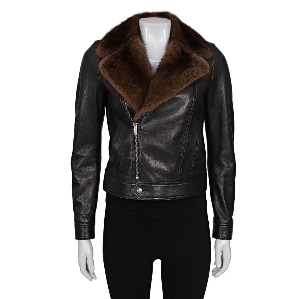 Saint Laurent Black Lamb Leather Jacket Sz.38 Pre-owned Black Leather Good - Front View