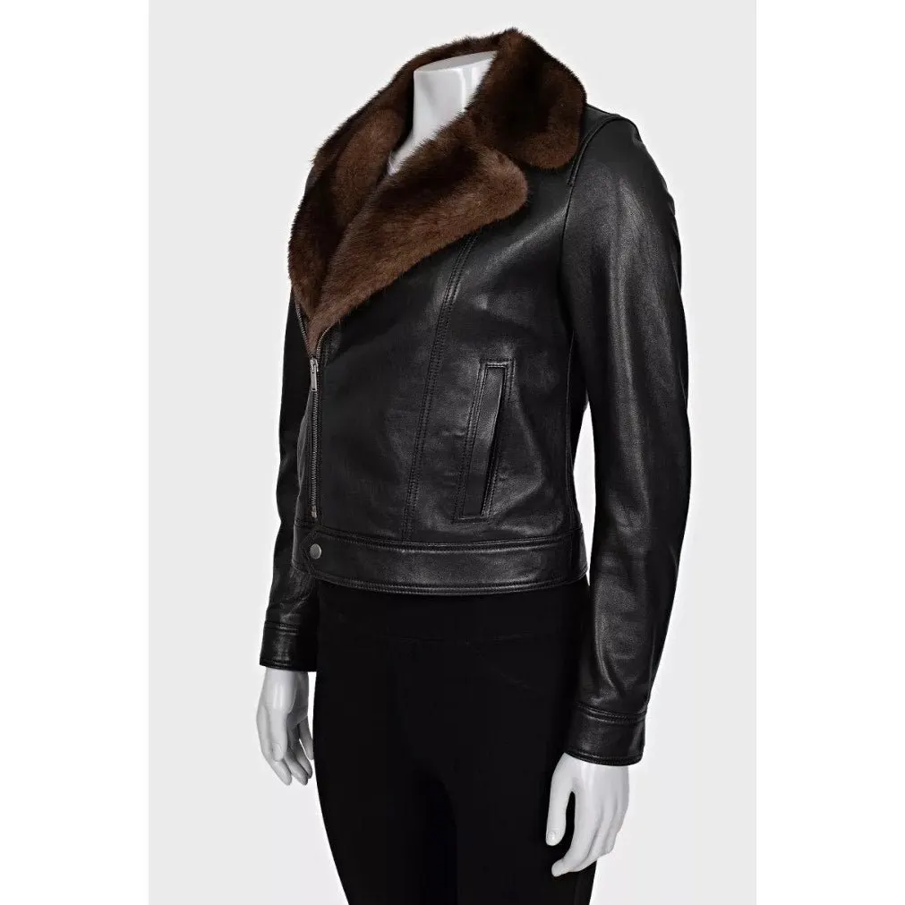 Saint Laurent Black Lamb Leather Jacket Sz.38 Pre-owned Black Leather Good - Back View