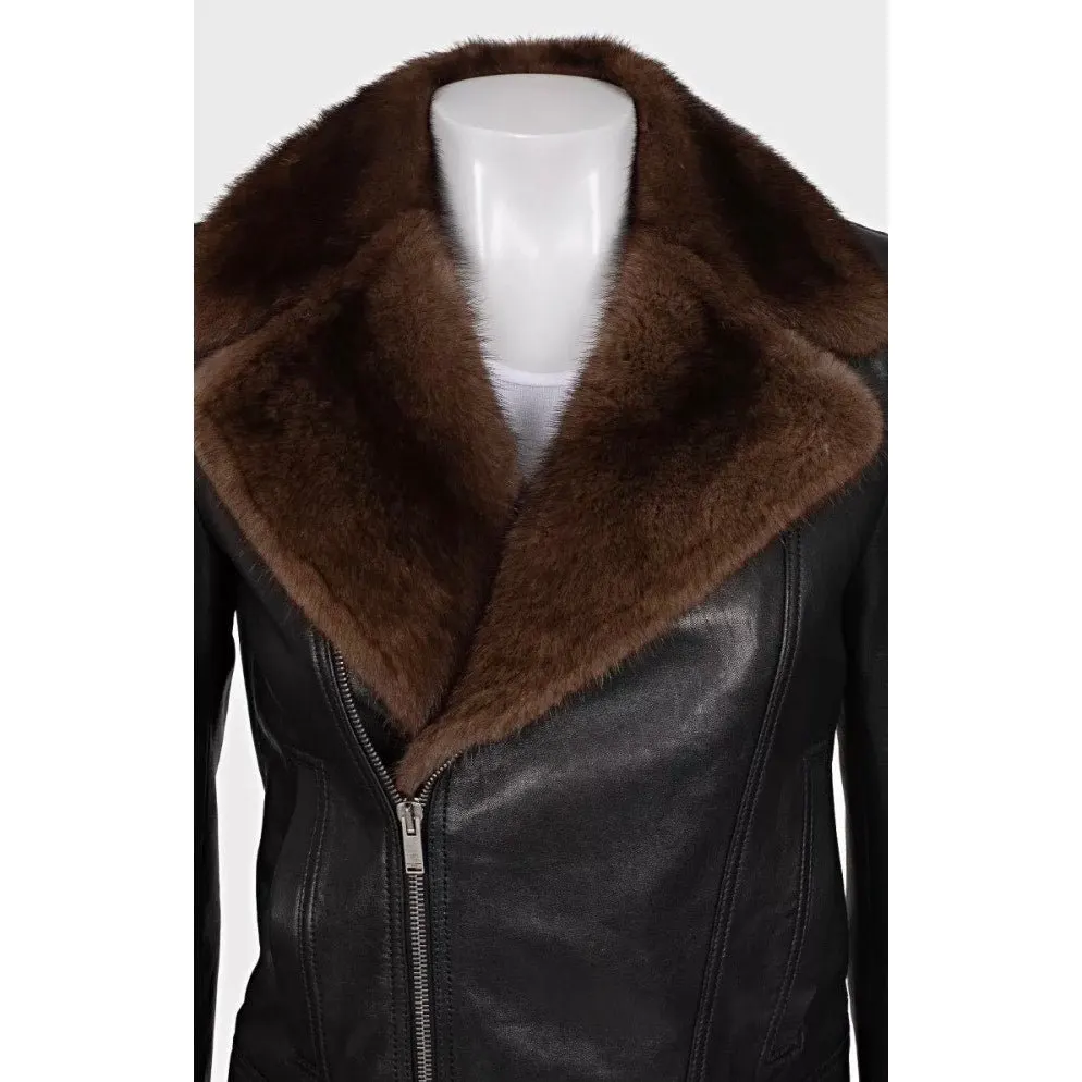Saint Laurent Black Lamb Leather Jacket Sz.38 Pre-owned Black Leather Good - Model View