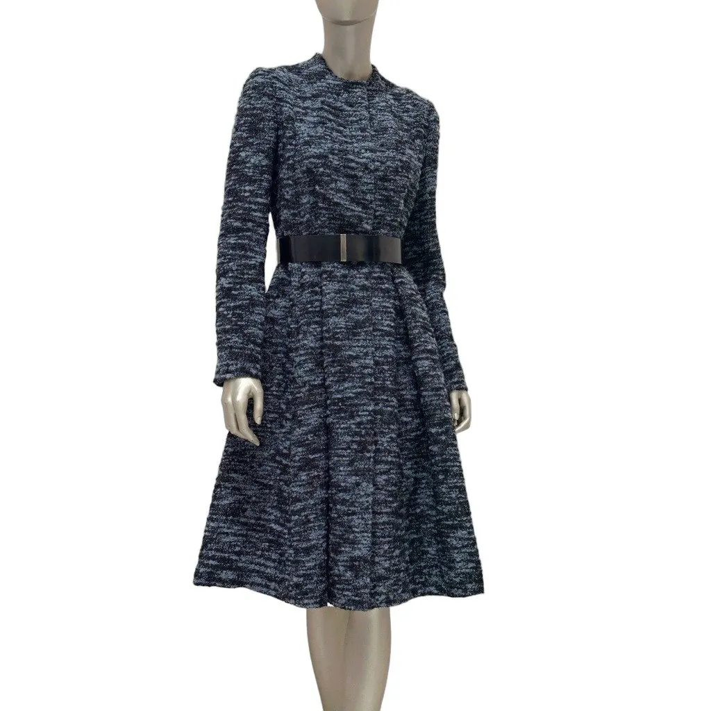 Dior Blue & Black Textured Belted Coat Dress Sz.38 Pre-owned Black Good - Front View