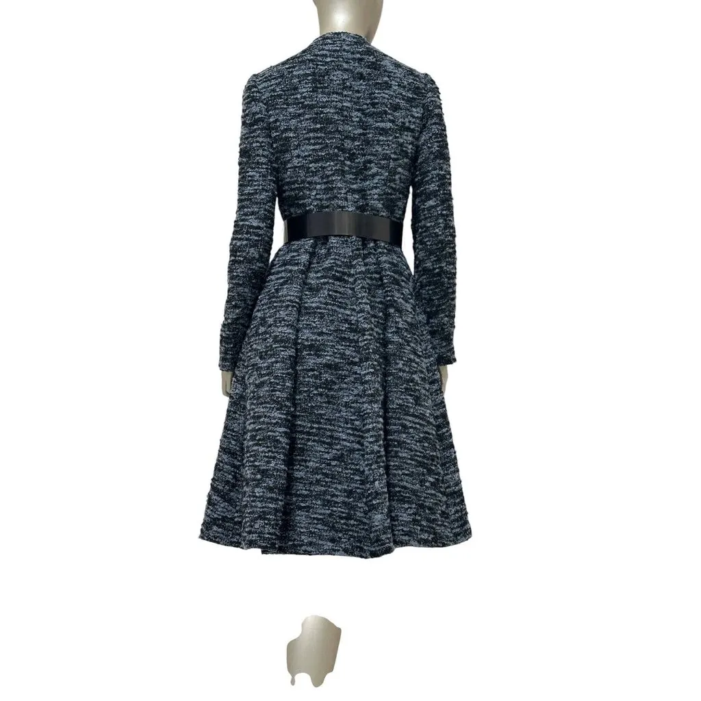 Dior Blue & Black Textured Belted Coat Dress Sz.38 Pre-owned Black Good - Back View