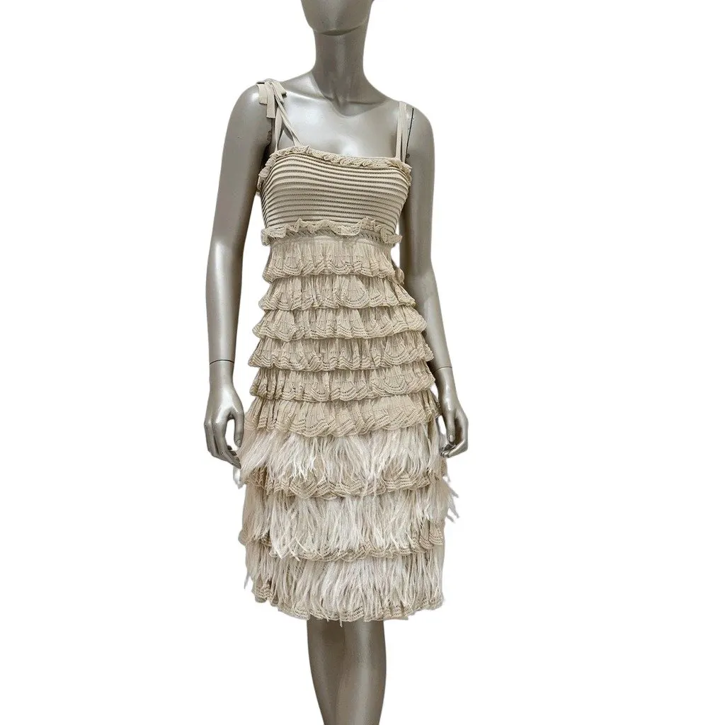 Christian Dior by Galliano Beige Knit Feather Dress Sz.38 Pre-owned Beige Good - Front View