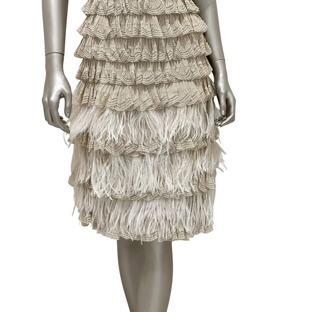 Christian Dior by Galliano Beige Knit Feather Dress Sz.38 Pre-owned Beige Good - Back View