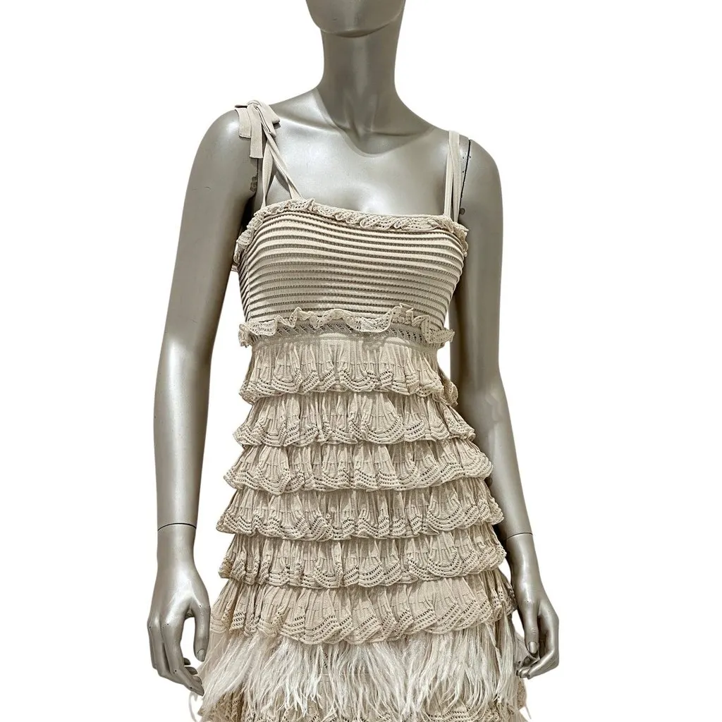 Christian Dior by Galliano Beige Knit Feather Dress Sz.38 Pre-owned Beige Good - Inside View