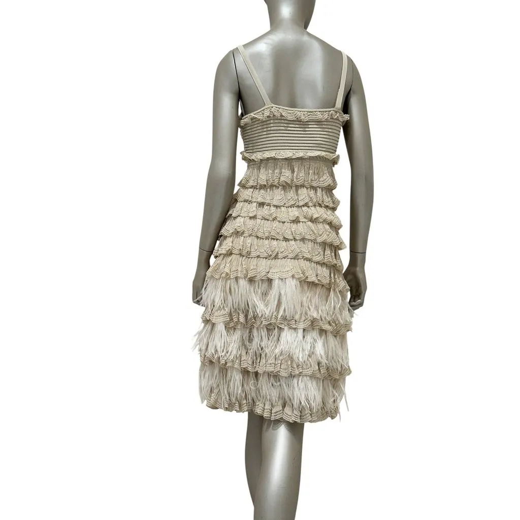 Christian Dior by Galliano Beige Knit Feather Dress Sz.38 Pre-owned Beige Good - Model View