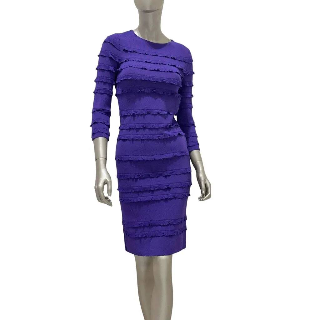 Christian Dior Purple Ruffle Shift Dress - Size 38 Pre-owned Purple Good - Front View