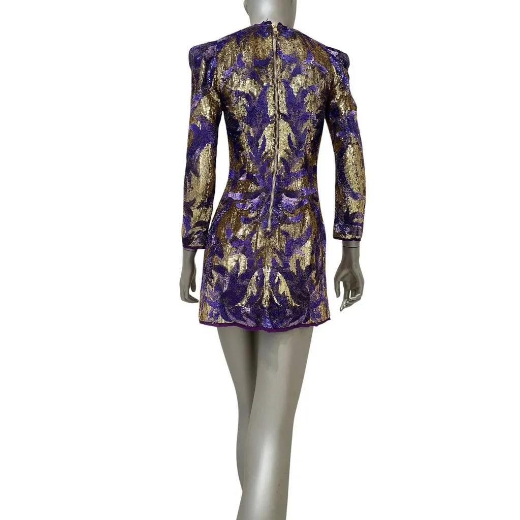 Balmain Embellished Silk Sequin Mini Dress FR 38 Pre-owned Purple Silk Good - Back View