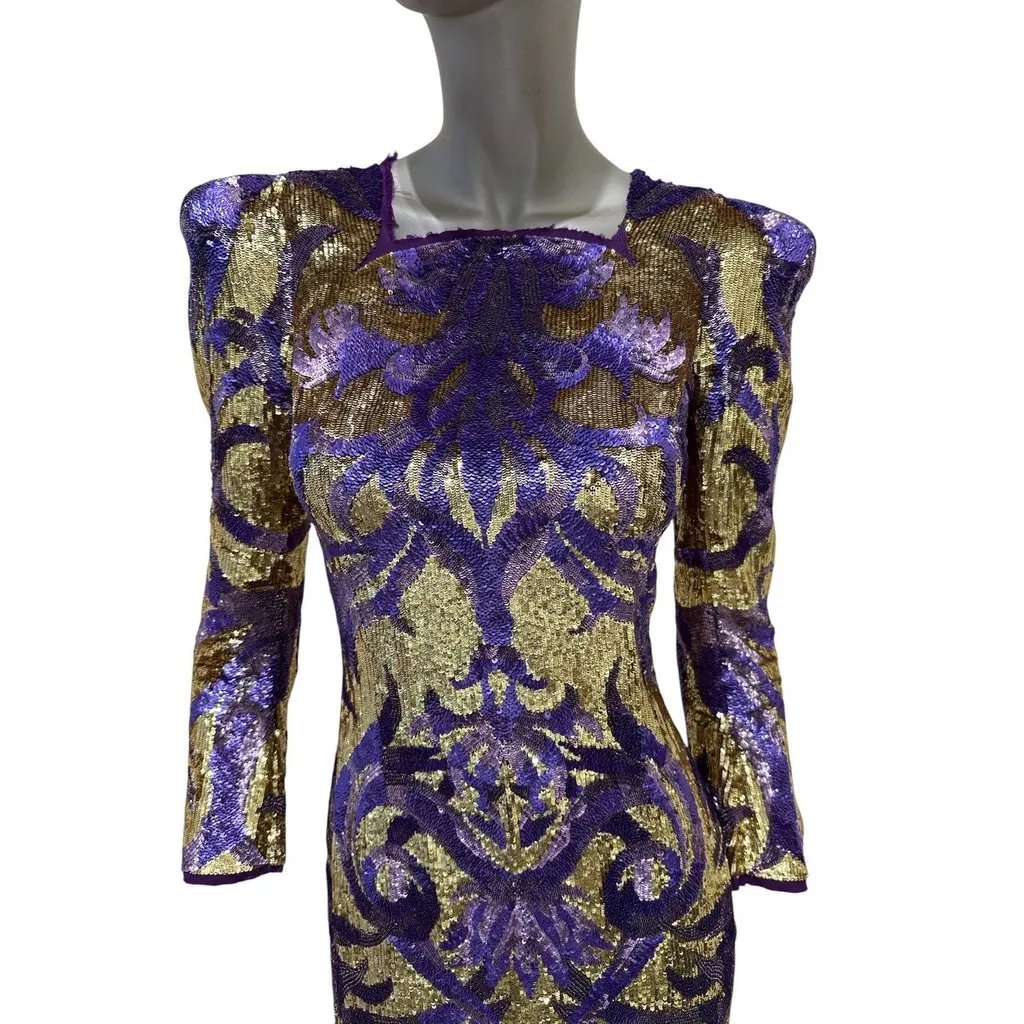 Balmain Embellished Silk Sequin Mini Dress FR 38 Pre-owned Purple Silk Good - Inside View