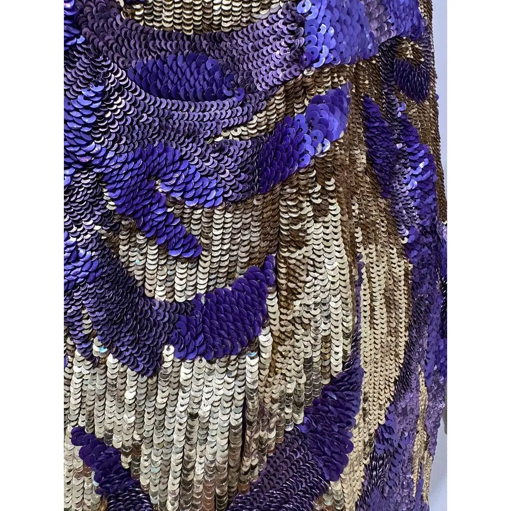 Balmain Embellished Silk Sequin Mini Dress FR 38 Pre-owned Purple Silk Good - Model View
