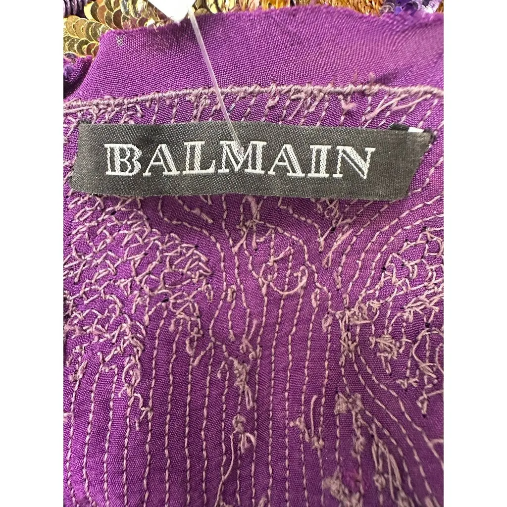 Balmain Embellished Silk Sequin Mini Dress FR 38 Pre-owned Purple Silk Good - Box View