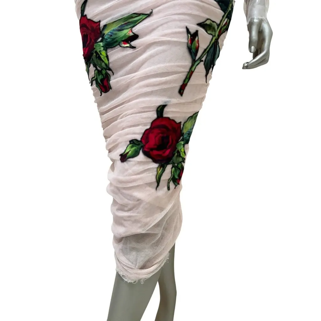 Dolce & Gabbana Ruched Tulle Evening Dress with Rose Appliqué Sz.38 Pre-owned Red Good - Inside View
