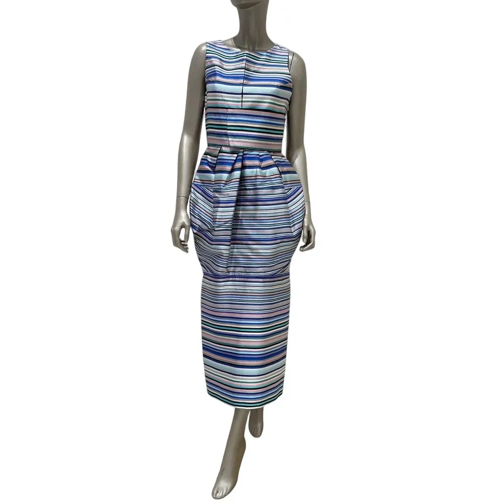 Christian Dior Raf Simons 2014 Striped Silk Dress 38 Pre-owned MultiColor Silk Good - Front View