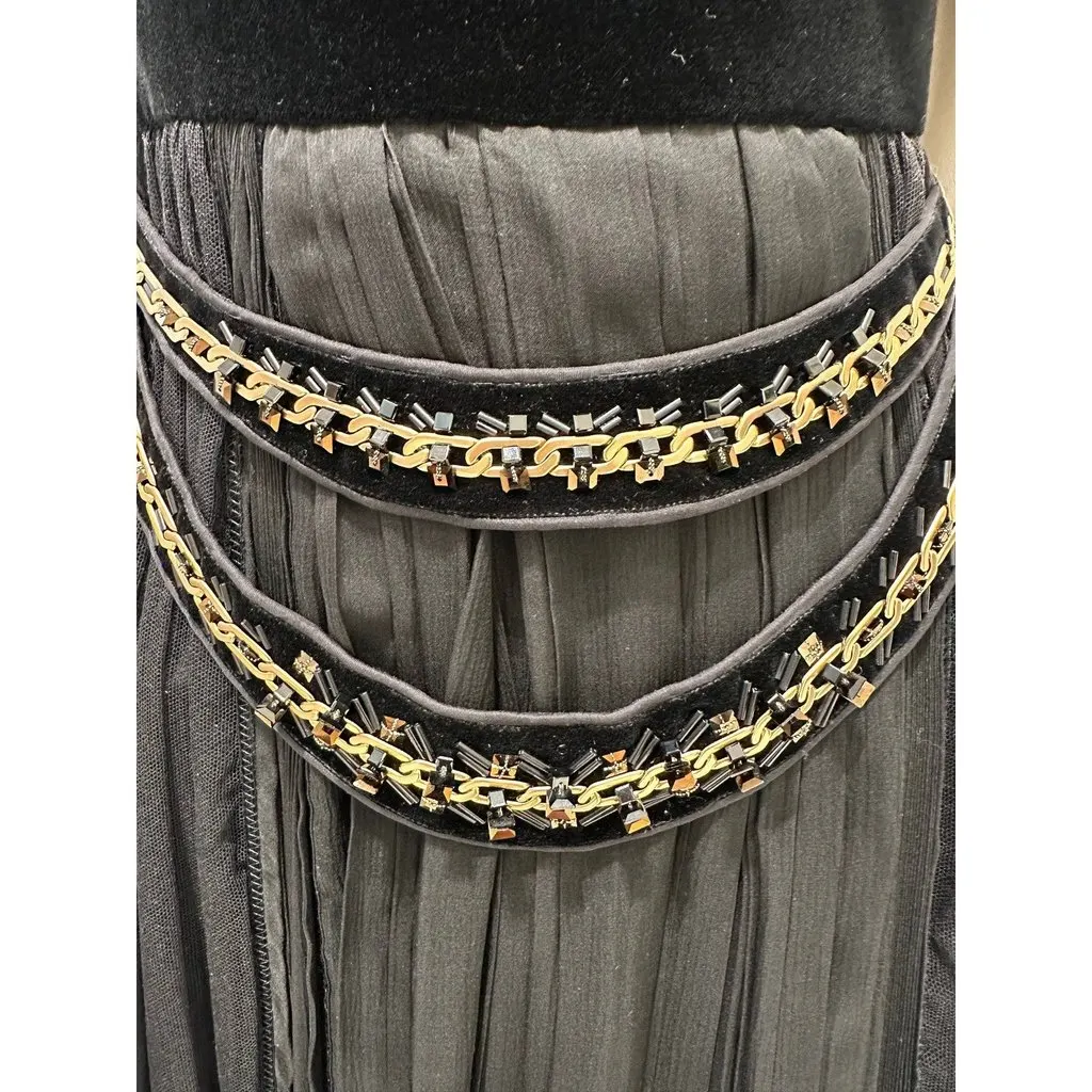 Louis Vuitton Black Silk Pleated Chain Embellished Dress Sz.36 Pre-owned Black Silk Good - Model View