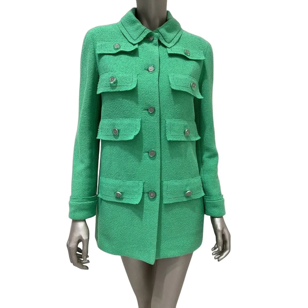 Chanel Cruise 2020 Look 16 Green Bouclé Jacket Size FR 40 Pre-owned Green Tweed Good - Front View