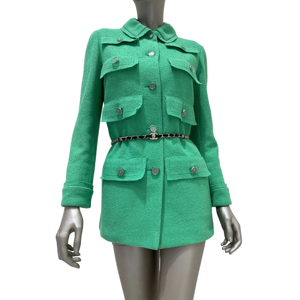 Chanel Cruise 2020 Look 16 Green Bouclé Jacket Size FR 40 Pre-owned Green Tweed Good - Inside View