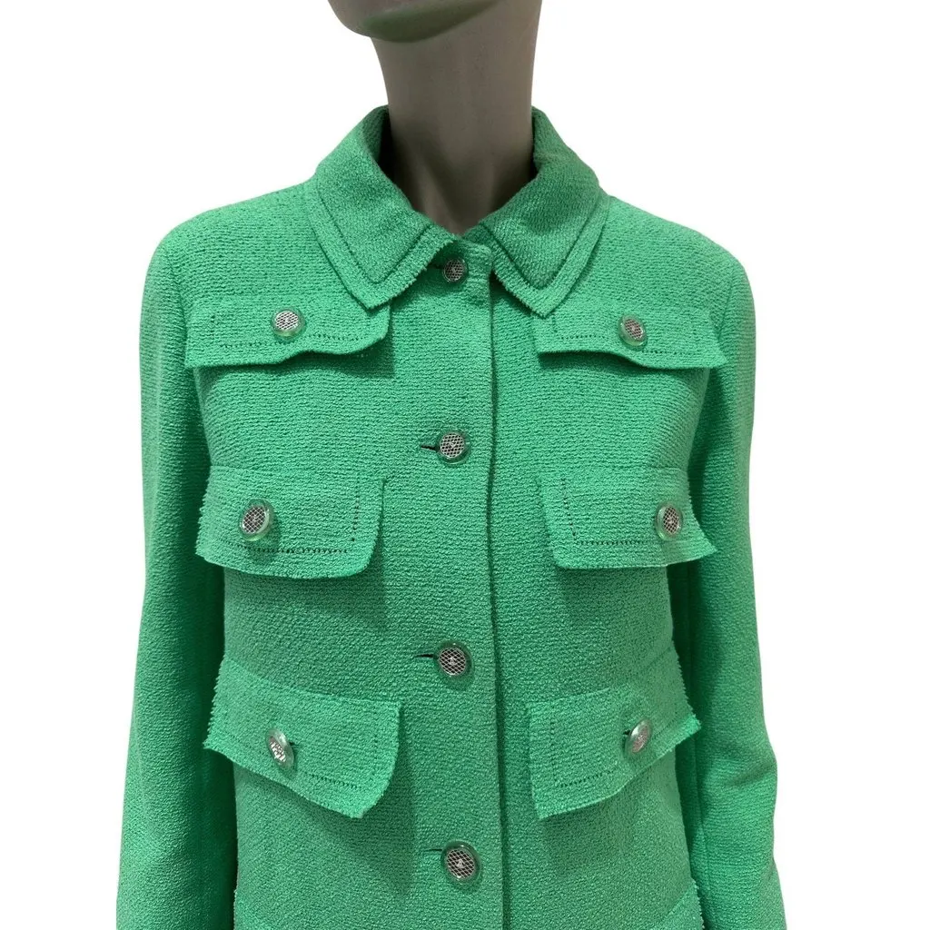 Chanel Cruise 2020 Look 16 Green Bouclé Jacket Size FR 40 Pre-owned Green Tweed Good - Model View