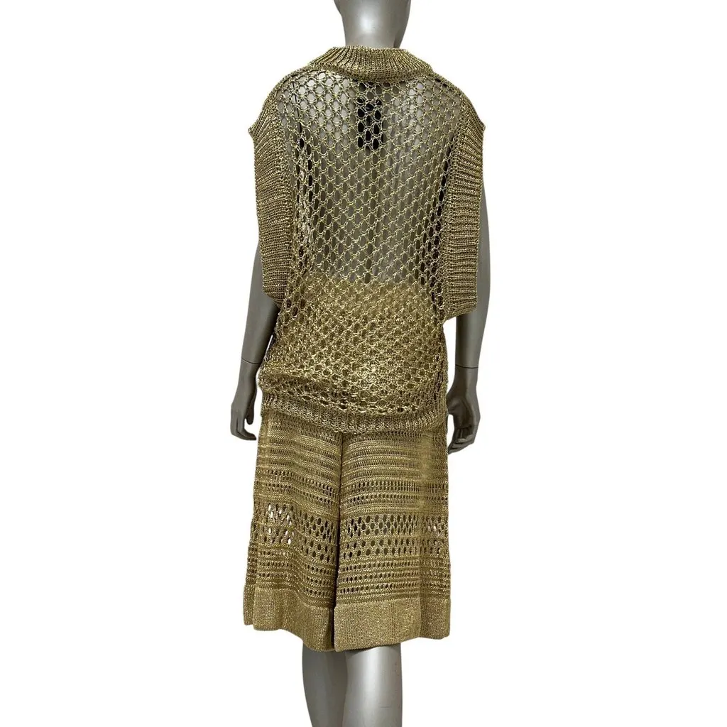 Balmain Gold Open-Knit Top & Bermuda Shorts Set FR 36 Pre-owned Gold Good - Back View