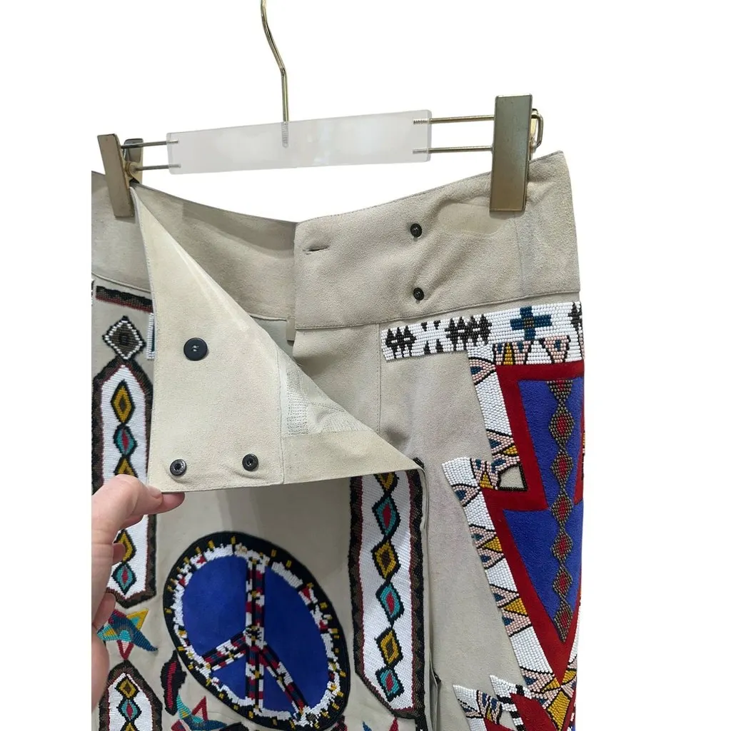 valentino SS16 Runway Suede Wrap Skirt - IT 40 Pre-owned Beige Suede Good - Model View