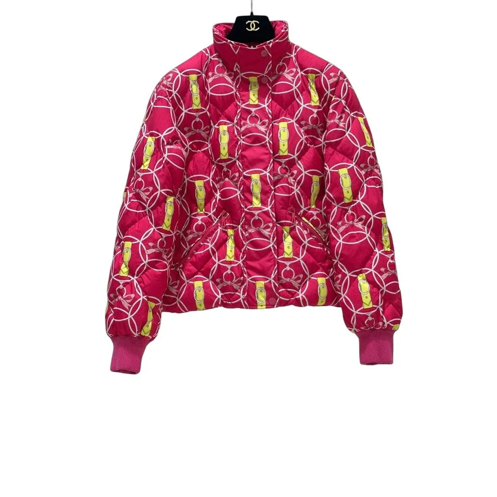 Hermès "Promenade du Matin Pois" Reversible Puffer Coat Sz.36 Pre-owned Red Good - Front View