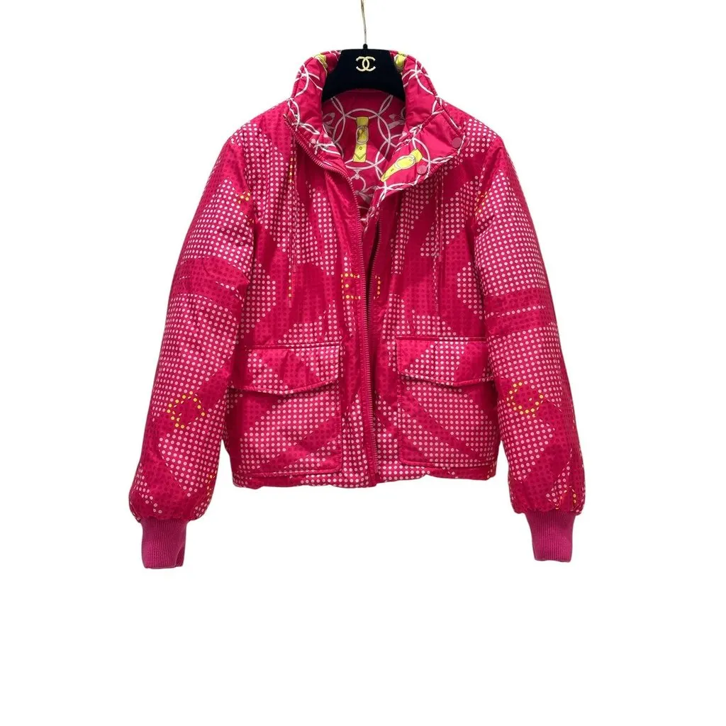 Hermès "Promenade du Matin Pois" Reversible Puffer Coat Sz.36 Pre-owned Red Good - Model View