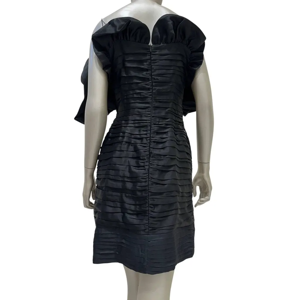 Magda Butrym Black Ruffled One-Shoulder Mini Dress Sz.38 Pre-owned Black Linen Good - Back View