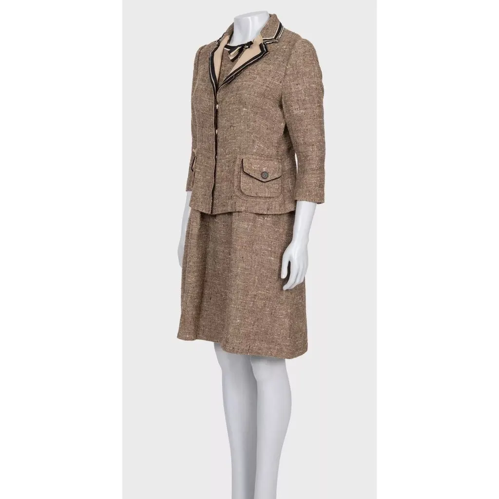 PRADA Brown Silk Blend Dress & Jacket Set Sz.44 Pre-owned Brown Silk Good - Back View