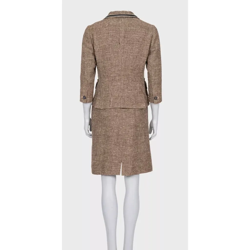 PRADA Brown Silk Blend Dress & Jacket Set Sz.44 Pre-owned Brown Silk Good - Inside View