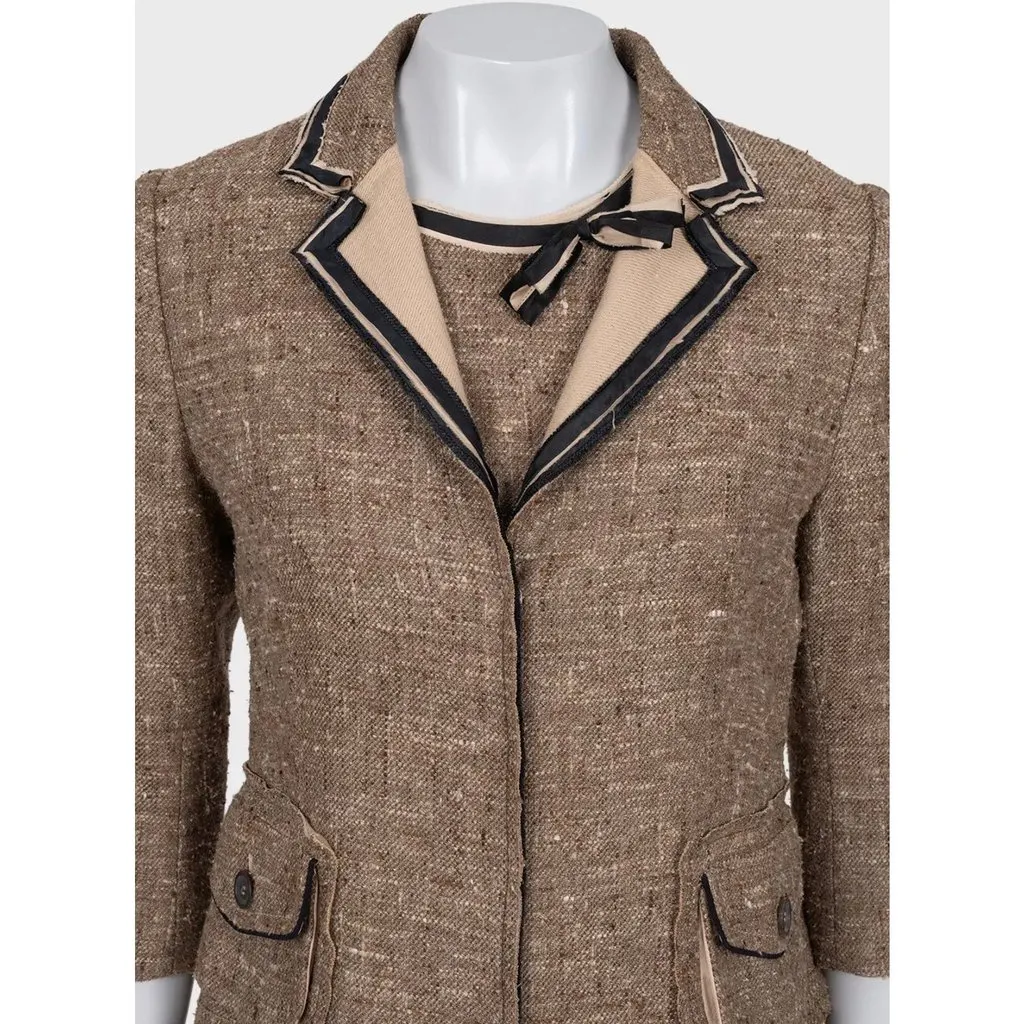 PRADA Brown Silk Blend Dress & Jacket Set Sz.44 Pre-owned Brown Silk Good - Box View