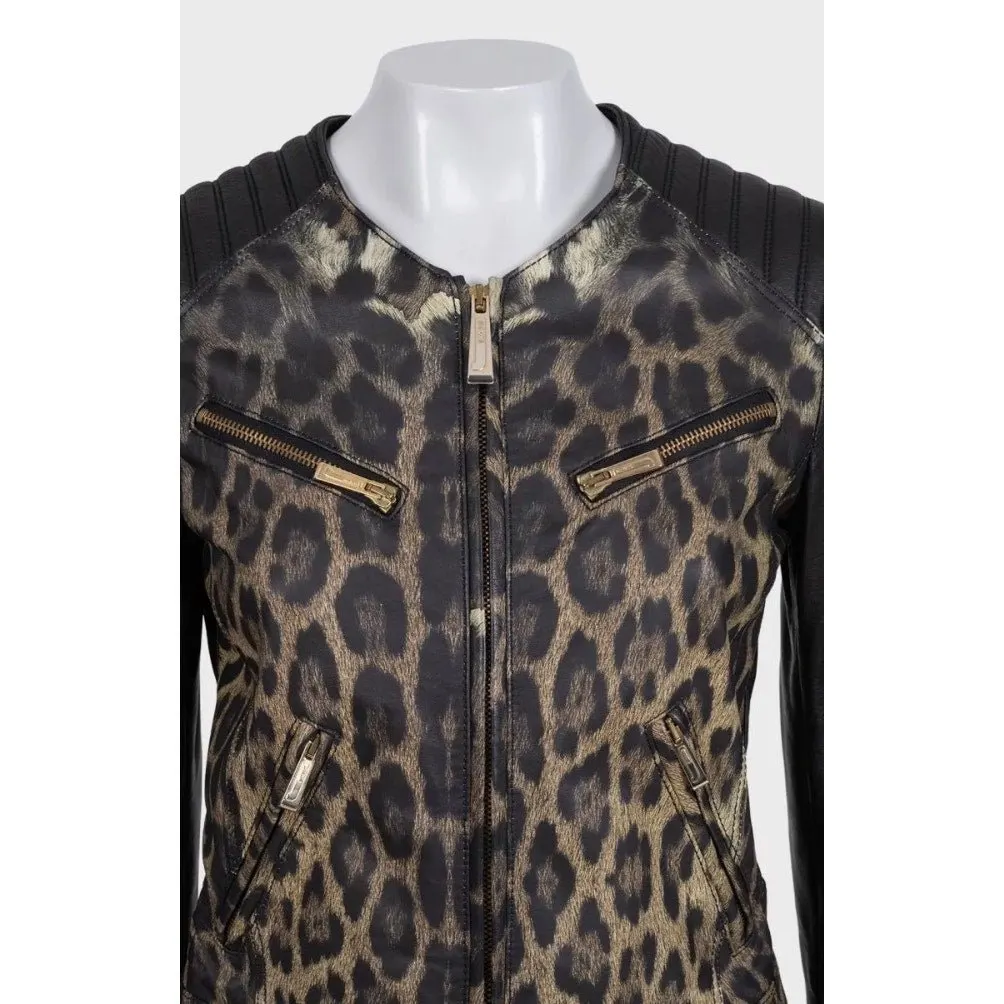 Roberto Cavalli Just Cavalli Chic Animal Print Leather Jacket IT 42 Pre-owned Black Leather Good - Model View