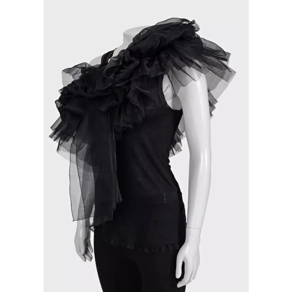 valentino Black Ruffle Mesh Tank Top - US 6 / M Pre-owned Black Good - Back View